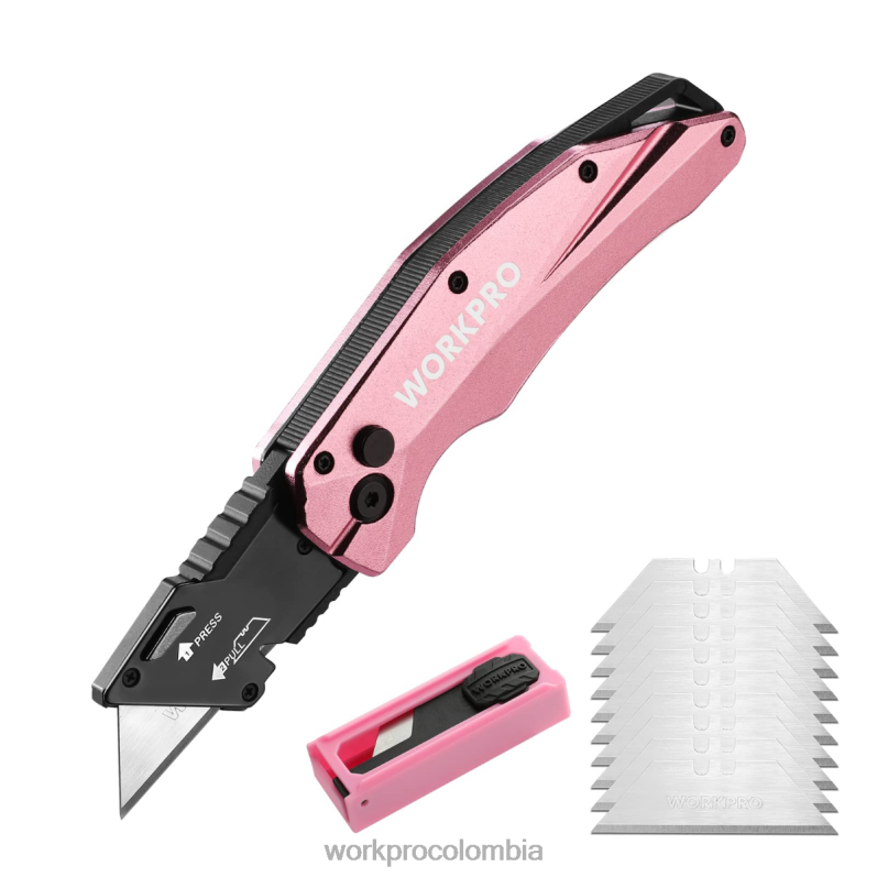 WORKPRO Navaja multiusos plegable de aluminio, incluye 10 hojas adicionales. JP02P54 herramienta rosa