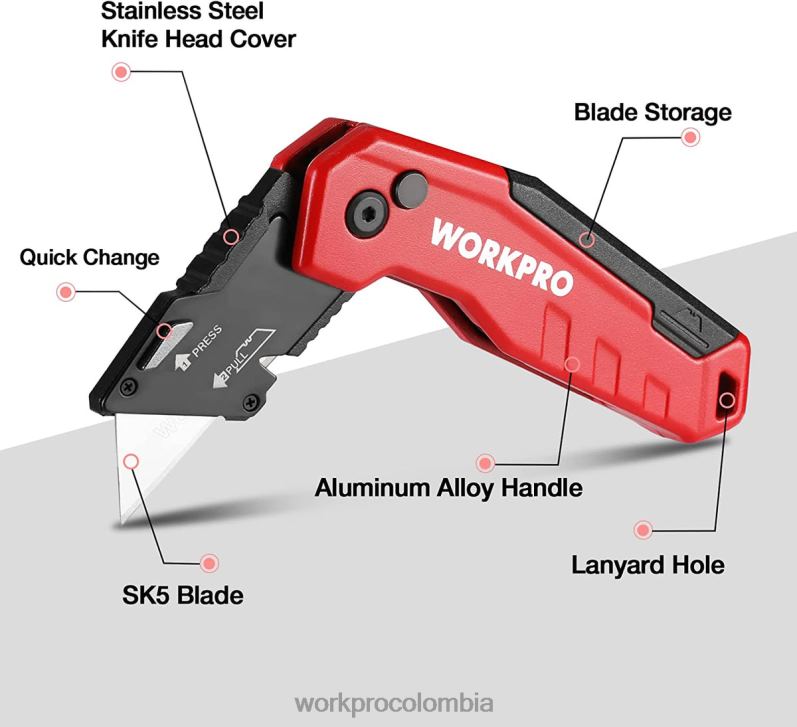WORKPRO navaja multiusos plegable, caja de cambio rápido cutte 13 hojas adicionales incluidas JP02P52 herramienta azul/rojo/rosa