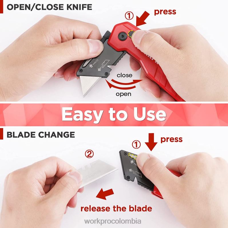 WORKPRO navaja multiusos plegable, caja de cambio rápido cutte 13 hojas adicionales incluidas JP02P52 herramienta azul/rojo/rosa