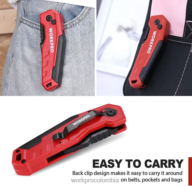 WORKPRO navaja multiusos plegable, caja de cambio rápido cutte 13 hojas adicionales incluidas JP02P52 herramienta azul/rojo/rosa