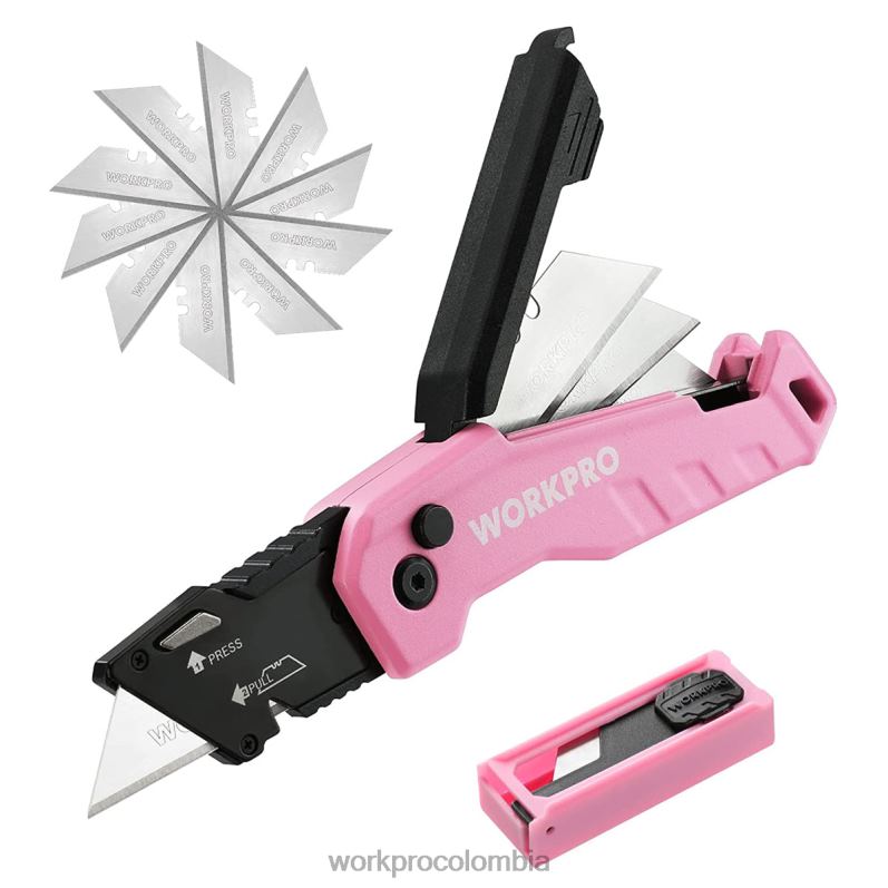 WORKPRO navaja multiusos plegable, caja de cambio rápido cutte 13 hojas adicionales incluidas JP02P52 herramienta azul/rojo/rosa