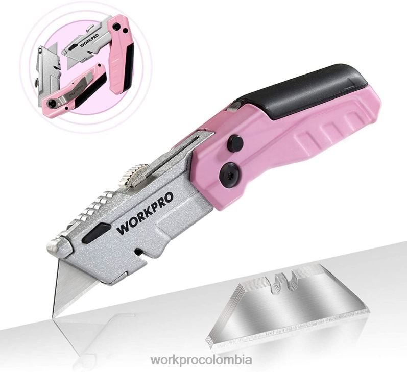 WORKPRO navaja multiusos plegable de cambio rápido con 12 hojas adicionales JP02P37 herramienta rosa
