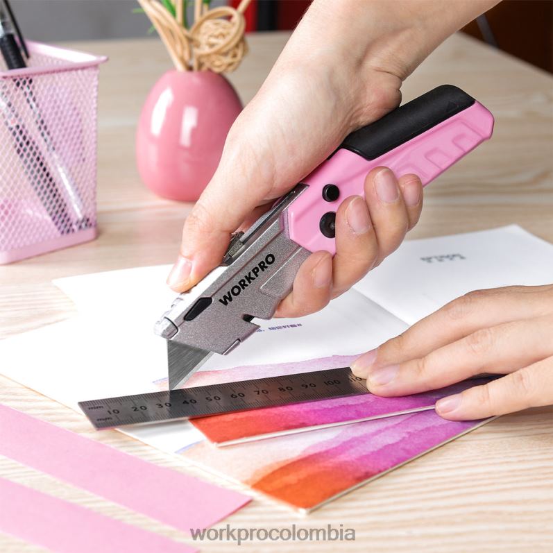 WORKPRO navaja multiusos plegable de cambio rápido con 12 hojas adicionales JP02P37 herramienta rosa