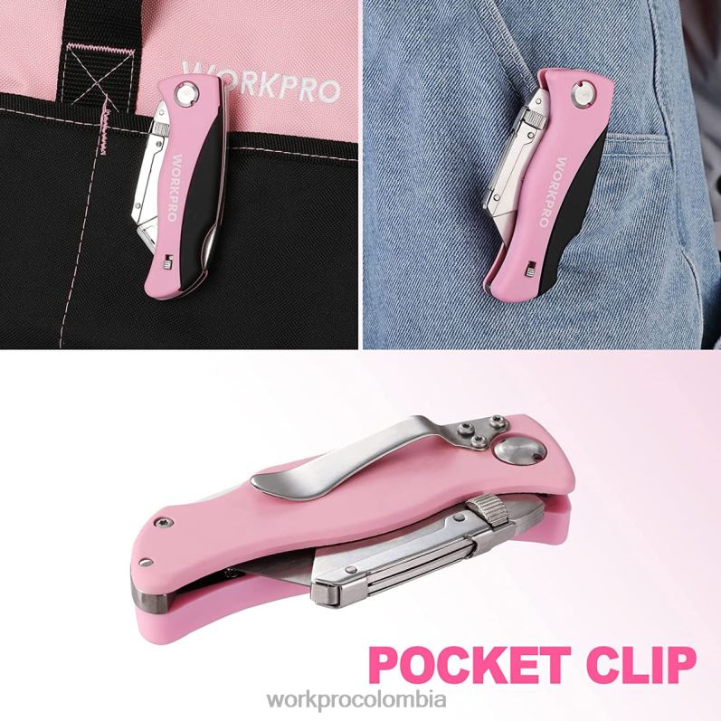 WORKPRO navaja plegable, cúter de cambio rápido, navaja de afeitar JP02P36 herramienta rosa