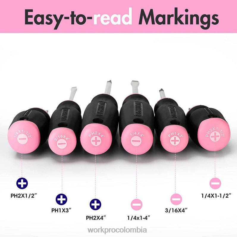 WORKPRO Juego de destornilladores magnéticos de 6 piezas. JP02P244 herramienta rosa