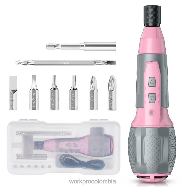 WORKPRO Kit de destornillador inalámbrico con batería de iones de litio recargable por USB de 4v JP02P236 herramienta rosa/blanco