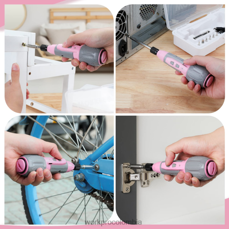 WORKPRO Kit de destornillador inalámbrico con batería de iones de litio recargable por USB de 4v JP02P236 herramienta rosa/blanco