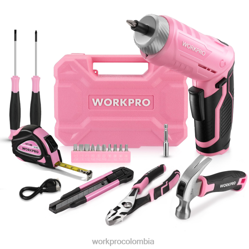 WORKPRO Kit de herramientas para el hogar general de 18 piezas. JP02P102 herramienta rosado azul