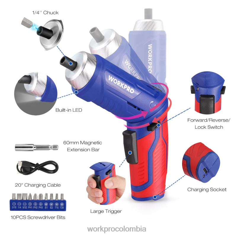 WORKPRO Kit de herramientas para el hogar general de 18 piezas. JP02P102 herramienta rosado azul