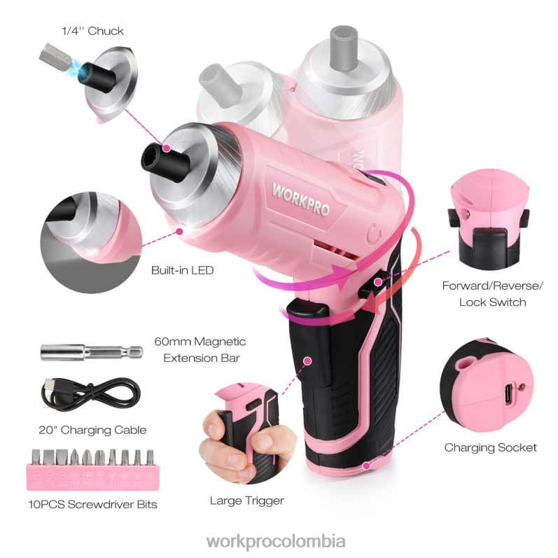 WORKPRO Kit de herramientas para el hogar general de 18 piezas. JP02P102 herramienta rosado azul