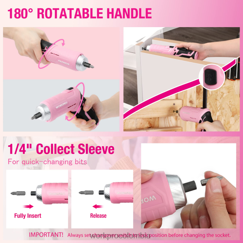 WORKPRO Kit de herramientas para el hogar general de 18 piezas. JP02P102 herramienta rosado azul