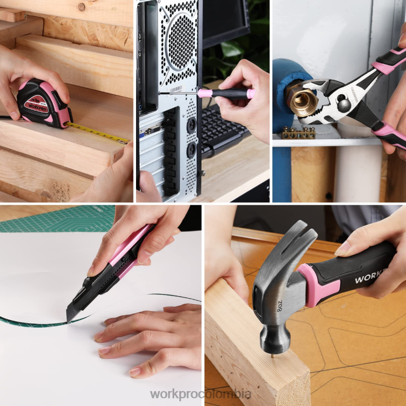 WORKPRO Kit de herramientas para el hogar general de 18 piezas. JP02P102 herramienta rosado azul