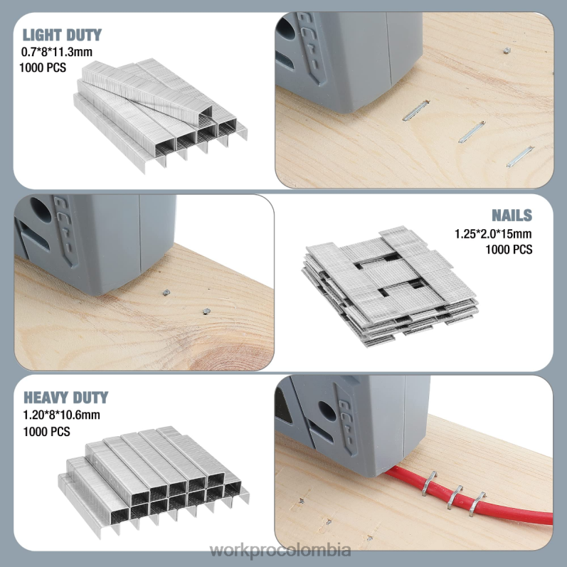 WORKPRO Pistola de clavos eléctrica con cable 4 en 1, que incluye 3000 grapas y clavos JP02P60 herramienta útil
