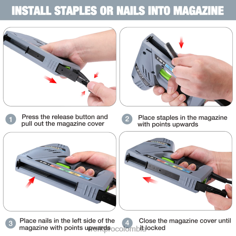 WORKPRO Pistola de clavos eléctrica con cable 4 en 1, que incluye 3000 grapas y clavos JP02P60 herramienta útil