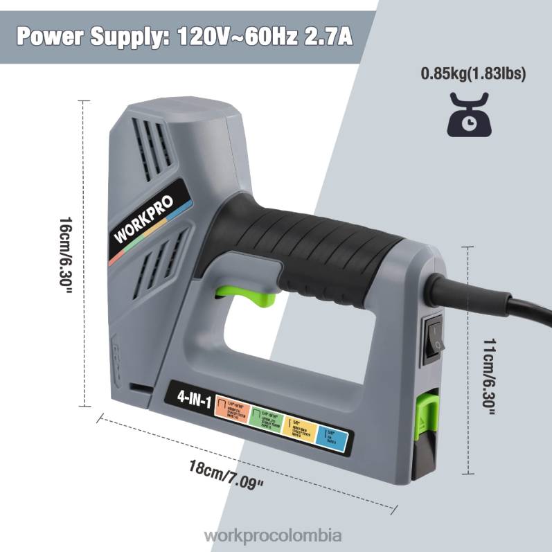 WORKPRO Pistola de clavos eléctrica con cable 4 en 1, que incluye 3000 grapas y clavos JP02P60 herramienta útil