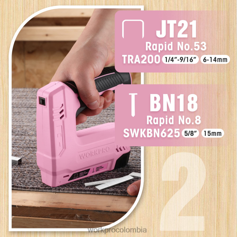 WORKPRO Pistola de grapas y clavos 2 en 1 inalámbrica eléctrica con batería de 3,6 v 2,0 Ah JP02P265 herramienta rosa/gris