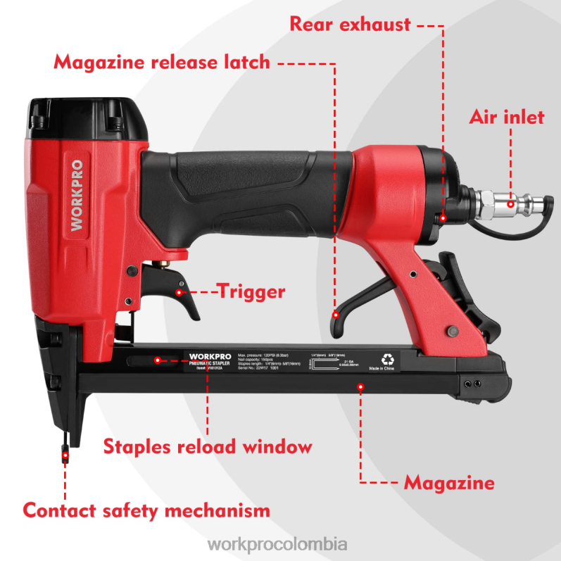 WORKPRO grapadora neumática, grapadora de tapicería 8016/7116 JP02P182 herramienta moderno
