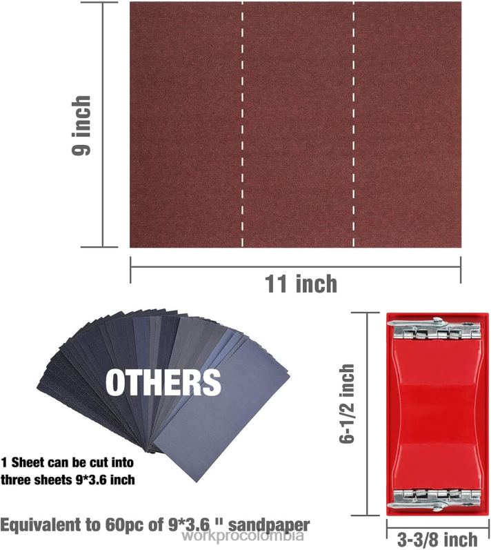WORKPRO 24 paquetes de papel de lija de grano surtido 80-600 con soporte JP02P150 herramienta útil