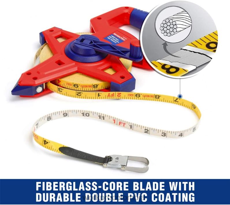 WORKPRO Cinta métrica de carrete abierto con hoja doble de fibra de vidrio recubierta de nailon, 100 pies JP02P109 herramienta nuevo