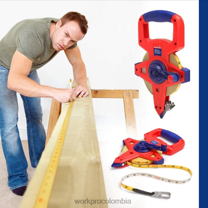 WORKPRO Cinta métrica de carrete abierto con hoja doble de fibra de vidrio recubierta de nailon, 100 pies JP02P109 herramienta nuevo