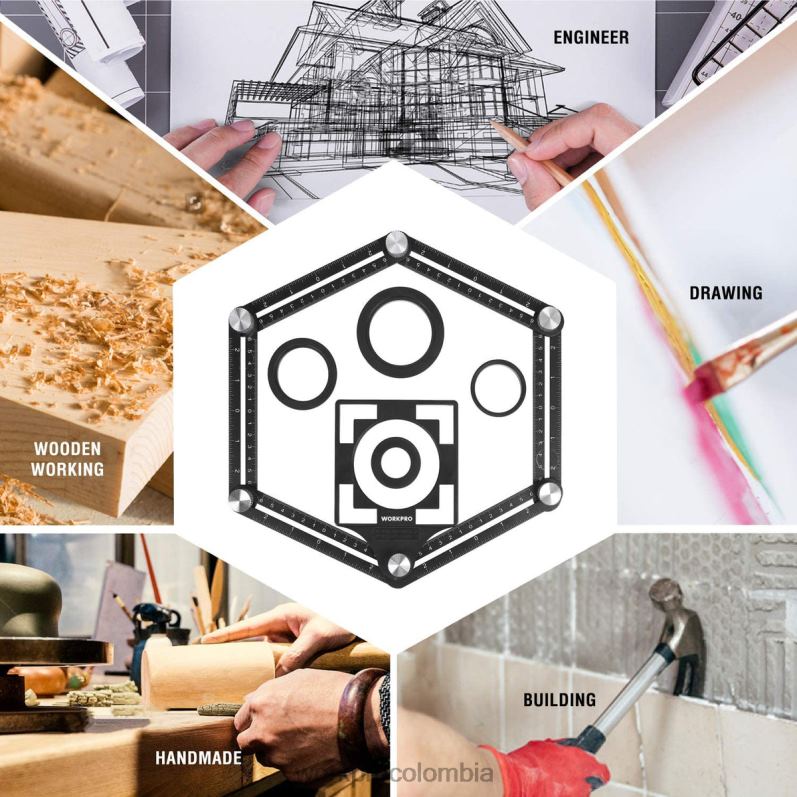 WORKPRO Kit combinado de medidor de contorno y herramienta de medición de ángulos de 6 lados JP02P107 herramienta nuevo