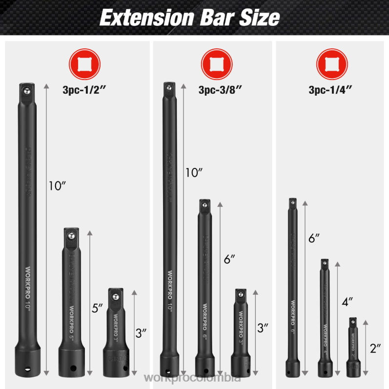 WORKPRO Juego de barras de extensión de controlador de impacto de 9 piezas JP02P141 herramienta moderno