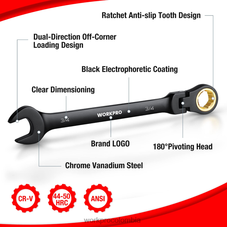 WORKPRO Juego de llaves antideslizantes de cabeza flexible con combinación de trinquete de 8 piezas JP02P80 herramienta moderno