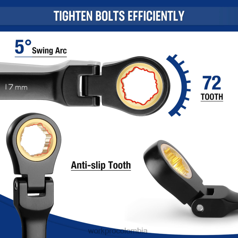 WORKPRO Juego de llaves antideslizantes de cabeza flexible con combinación de trinquete de 8 piezas JP02P80 herramienta moderno