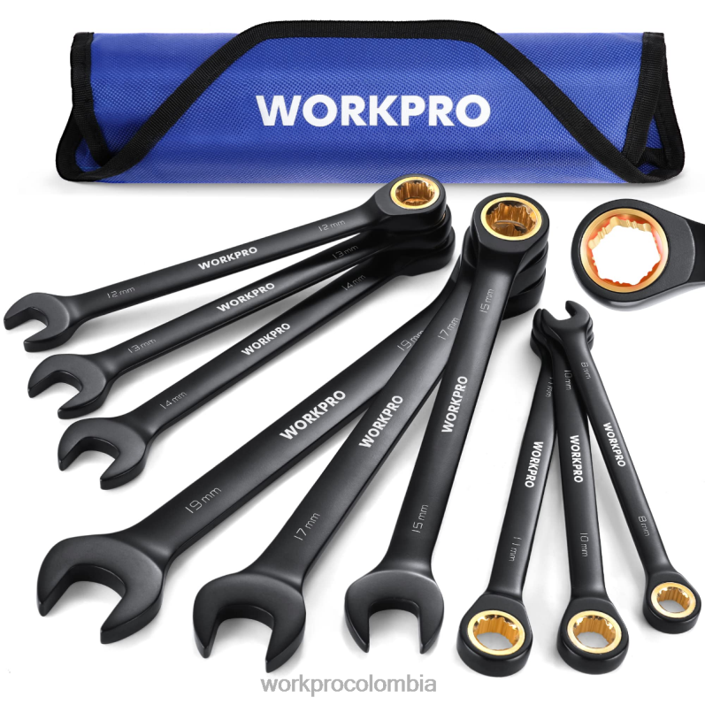 WORKPRO Juego de llaves combinadas con trinquete antideslizante de 9 piezas JP02P88 herramienta negro