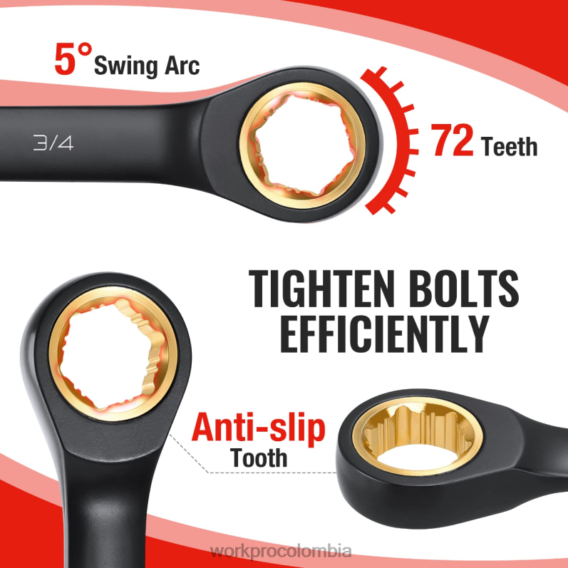 WORKPRO Juego de llaves combinadas con trinquete antideslizante de 9 piezas JP02P88 herramienta negro