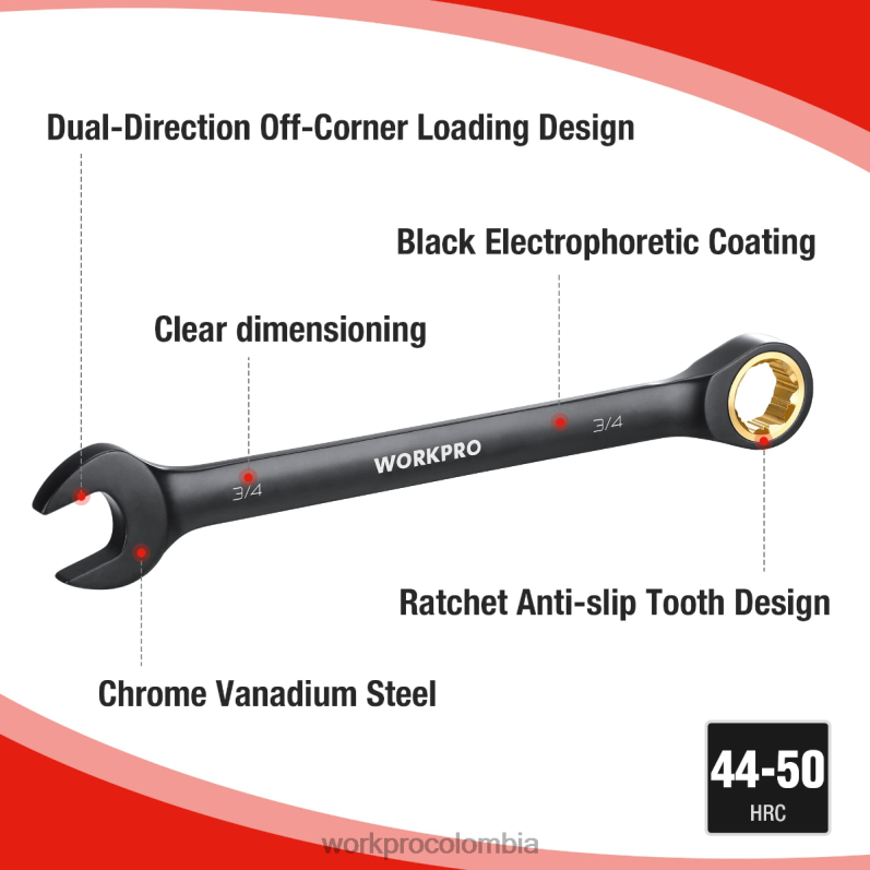 WORKPRO Juego de llaves combinadas con trinquete antideslizante de 9 piezas JP02P88 herramienta negro