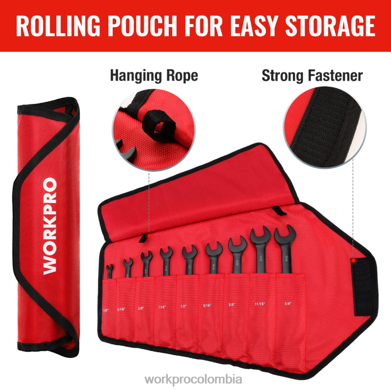 WORKPRO Juego de llaves combinadas con trinquete antideslizante de 9 piezas JP02P88 herramienta negro