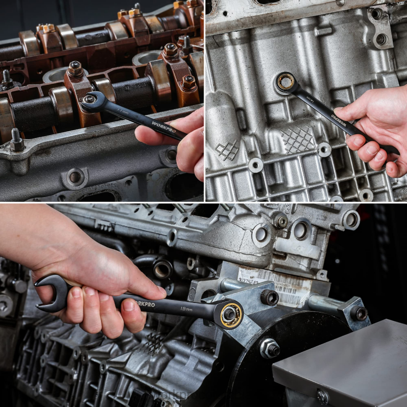 WORKPRO Juego de llaves combinadas con trinquete antideslizante de 9 piezas JP02P88 herramienta negro