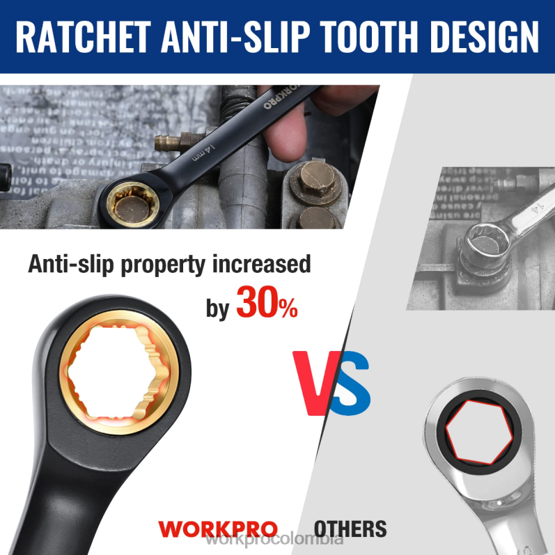 WORKPRO Juego de llaves combinadas con trinquete antideslizante de 9 piezas JP02P88 herramienta negro