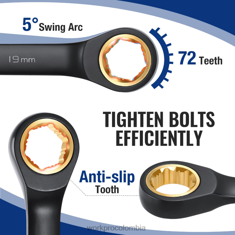 WORKPRO Juego de llaves combinadas con trinquete antideslizante de 9 piezas JP02P88 herramienta negro