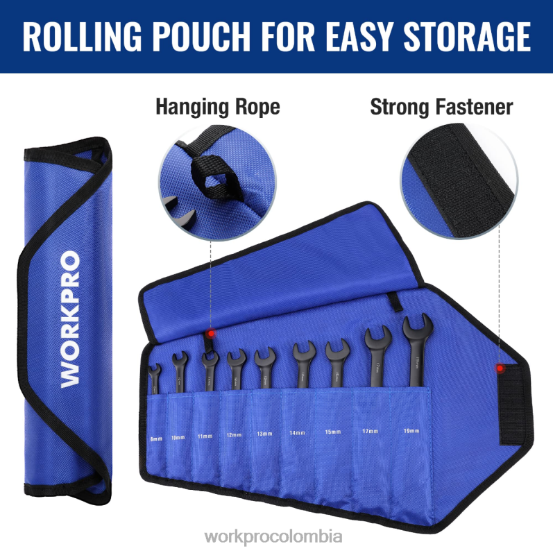 WORKPRO Juego de llaves combinadas con trinquete antideslizante de 9 piezas JP02P88 herramienta negro