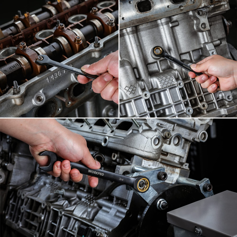 WORKPRO Juego de llaves combinadas con trinquete antideslizante de 9 piezas JP02P88 herramienta negro