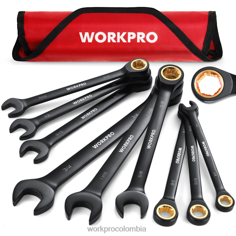 WORKPRO Juego de llaves combinadas con trinquete antideslizante de 9 piezas JP02P88 herramienta negro