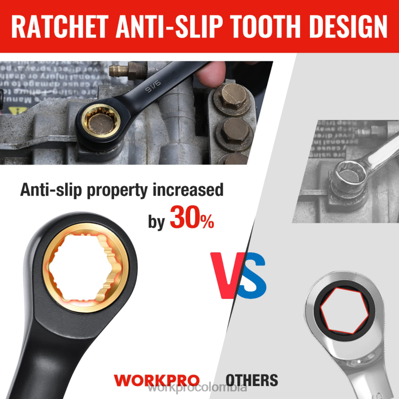 WORKPRO Juego de llaves combinadas con trinquete antideslizante de 9 piezas JP02P88 herramienta negro