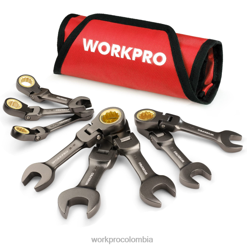 WORKPRO Juego de llaves combinadas de trinquete rechoncho y cabeza flexible de 8 piezas JP02P82 herramienta nuevo