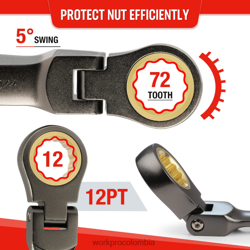 WORKPRO Juego de llaves combinadas de trinquete rechoncho y cabeza flexible de 8 piezas JP02P82 herramienta nuevo