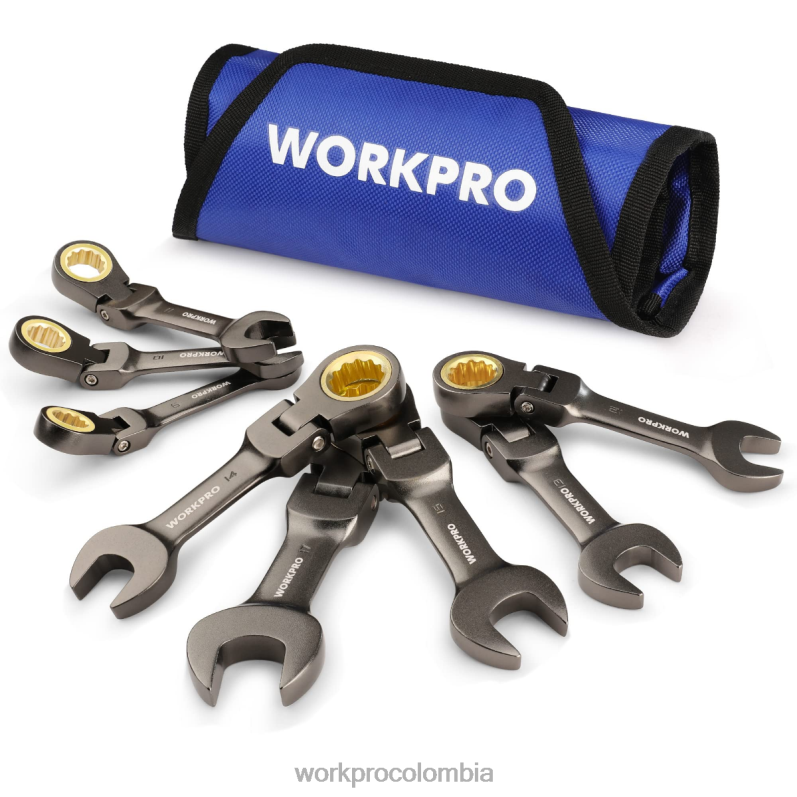 WORKPRO Juego de llaves combinadas de trinquete rechoncho y cabeza flexible de 8 piezas JP02P82 herramienta nuevo