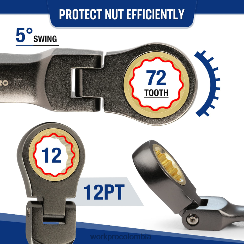 WORKPRO Juego de llaves combinadas de trinquete rechoncho y cabeza flexible de 8 piezas JP02P82 herramienta nuevo