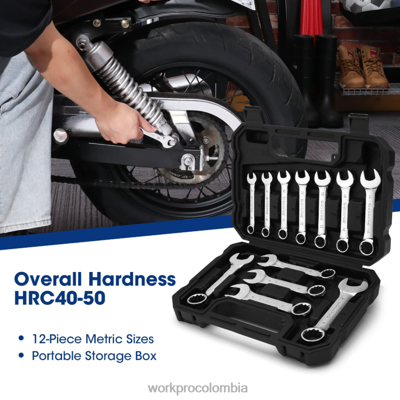 WORKPRO Juego de llaves combinadas rechonchas de 12 piezas JP02P97 herramienta útil