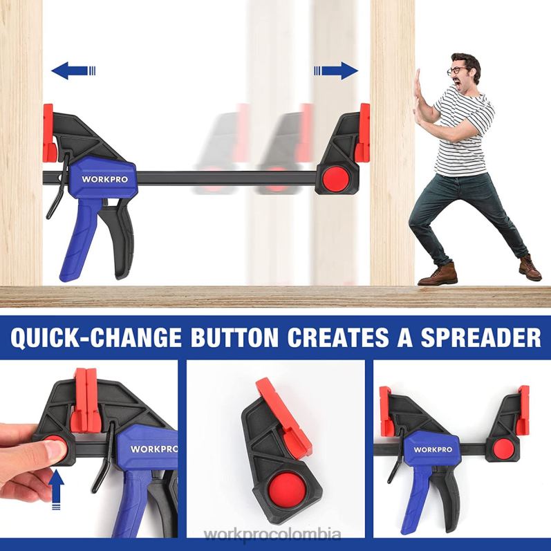 WORKPRO Abrazaderas de barra de 2 piezas para carpintería, abrazadera/esparcidor de una mano de 300 libras de servicio mediano JP02P123 herramienta útil