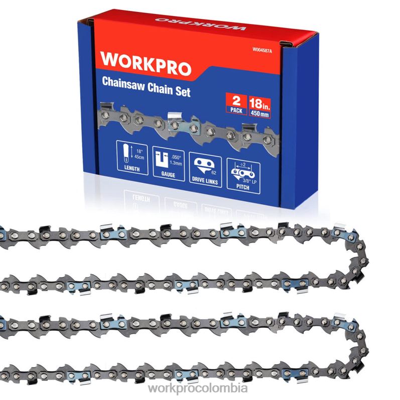 WORKPRO Paquete de 2 cadenas de motosierra, paso de 3/8", 62 eslabones impulsores, cadena de sierra para cortar madera para piezas de motosierra JP02P203 herramienta nuevo