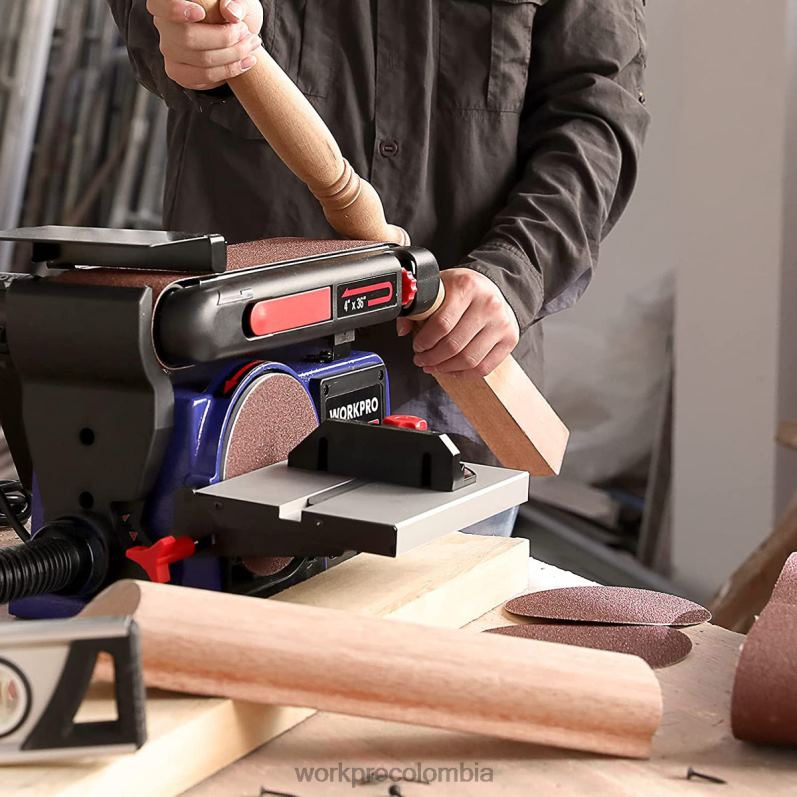 WORKPRO Lijadora de disco con correa, lijadora con correa de 4 x 36 pulgadas y disco de 6 pulgadas con 6 papeles de lija, base de hierro fundido para lijar carpintería JP02P235 herramienta útil