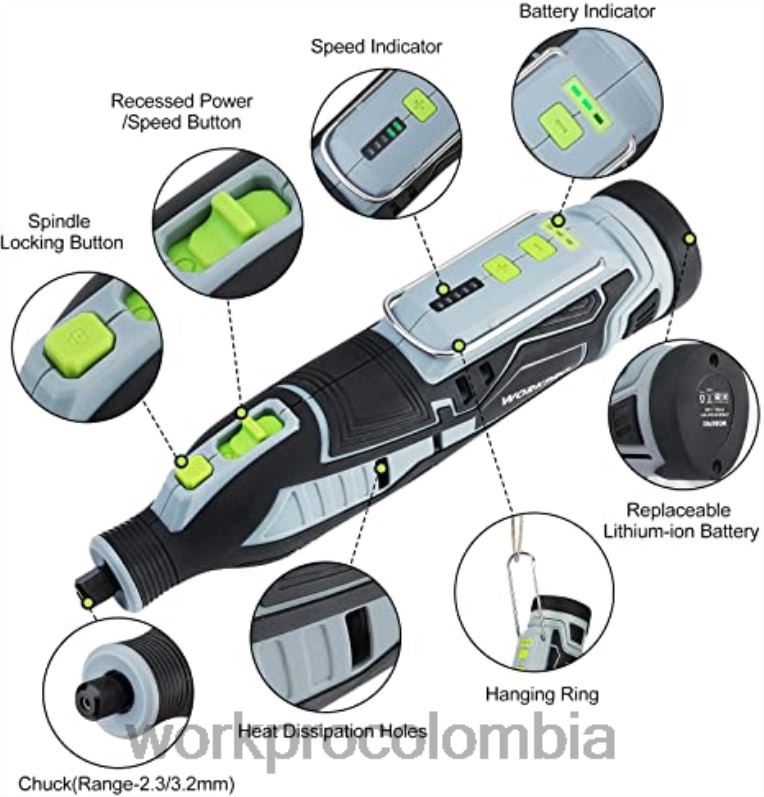 WORKPRO Kit de herramientas rotativas inalámbricas de 12 V, kit de accesorios para herramientas rotativas de 276 piezas, juego de abrazaderas de 8 piezas y kit de pistola grapadora 4 en 1 JP02P317 her