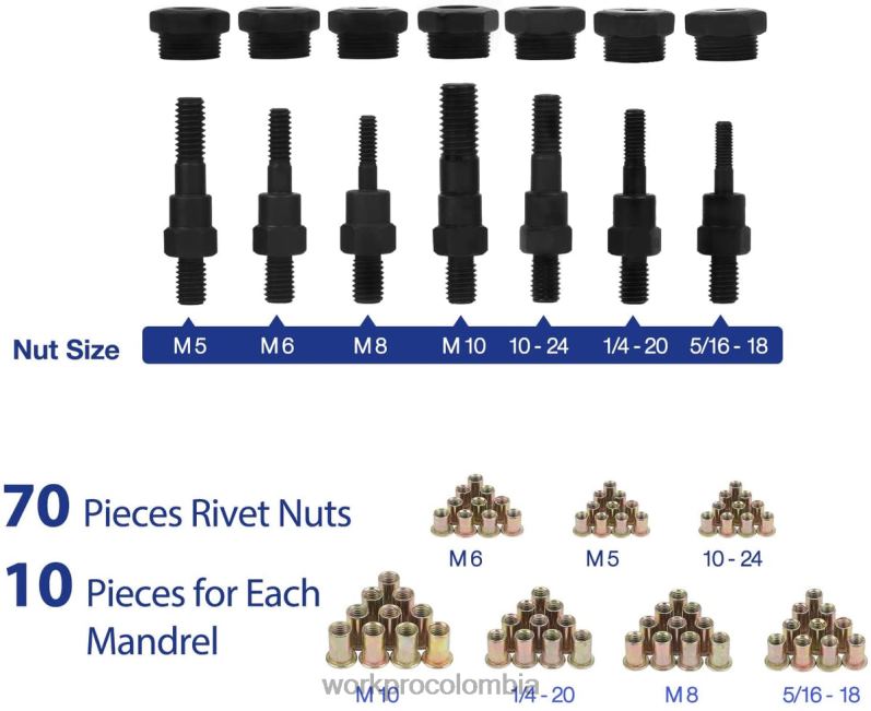 WORKPRO Herramienta para tuercas remachables, 70 Uds., tuercas remachables y estuche de transporte, kit de herramientas manuales roscadas JP02P309 herramienta útil