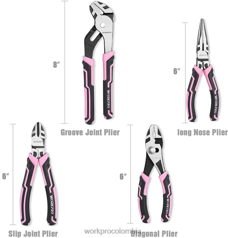 WORKPRO Juego de alicates de 4 piezas. JP02P251 herramienta rosa